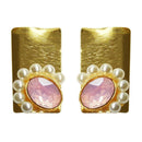 Kriaa Resin Stone Pearl Gold Plated Dangler Earrings - 1311408D
