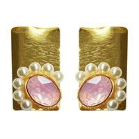 Kriaa Resin Stone Pearl Gold Plated Dangler Earrings - 1311408D