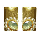 Kriaa Resin Stone Pearl Gold Plated Dangler Earrings - 1311408F