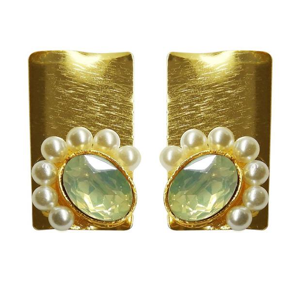 Kriaa Resin Stone Pearl Gold Plated Dangler Earrings - 1311408F