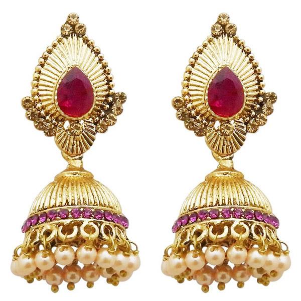 Kriaa Gold Plated Pink Austrian Stone Jhumki Earrings - 1311307D