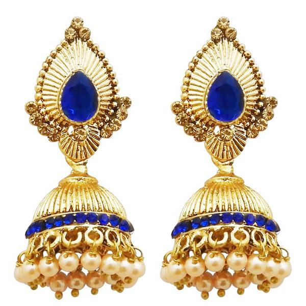 Kriaa Gold Plated Blue Austrian Stone Jhumki Earrings - 1311307E