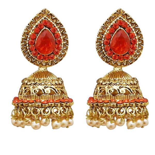 Kriaa Gold Plated Red Austrian Stone Jhumki Earrings - 1311308C