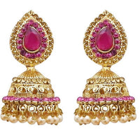Kriaa Gold Plated Pink Austrian Stone Jhumki Earrings - 1311308D