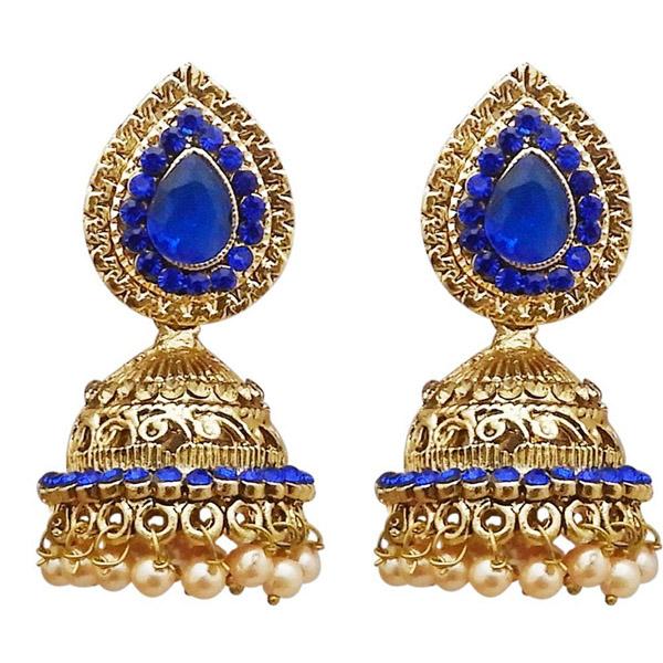 Kriaa Gold Plated Blue Austrian Stone Jhumki Earrings - 1311308E