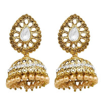 Kriaa Gold Plated White Austrian Stone Jhumki Earrings - 1311309A