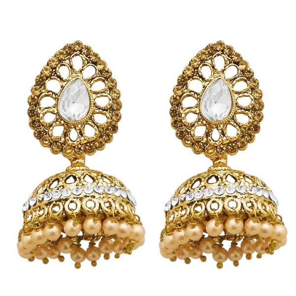 Kriaa Gold Plated White Austrian Stone Jhumki Earrings - 1311309A