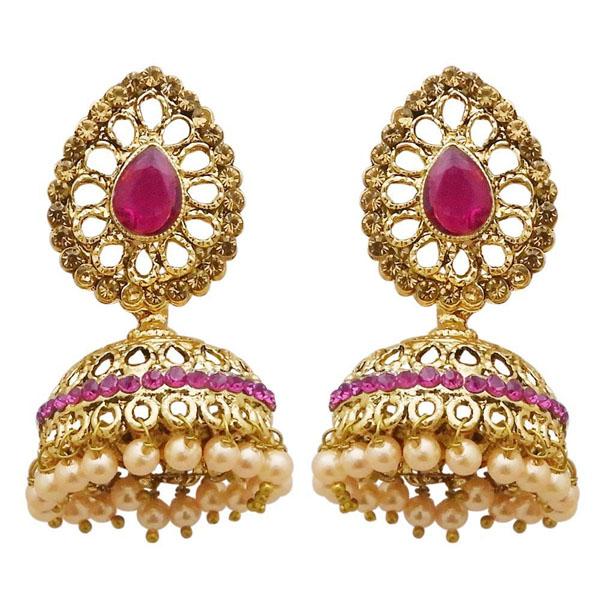 Kriaa Gold Plated Pink Austrian Stone Jhumki Earrings - 1311309D