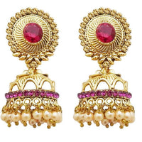 Kriaa Gold Plated Pink Austrian Stone Jhumki Earrings - 1311310D