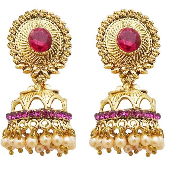 Kriaa Gold Plated Pink Austrian Stone Jhumki Earrings - 1311310D