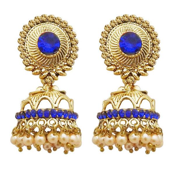 Kriaa Gold Plated Blue Austrian Stone Jhumki Earrings - 1311310E