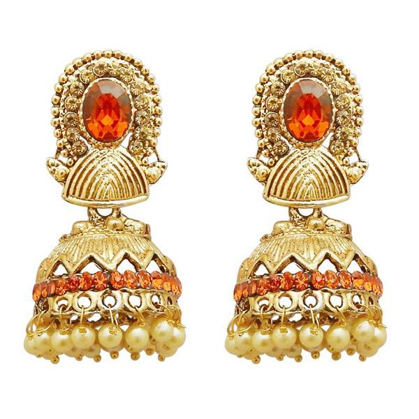 Kriaa Gold Plated Orange Austrian Stone Jhumki Earrings - 1311311E