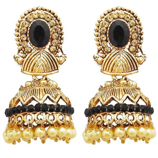 Kriaa Gold Plated Black Austrian Stone Jhumki Earrings - 1311311G