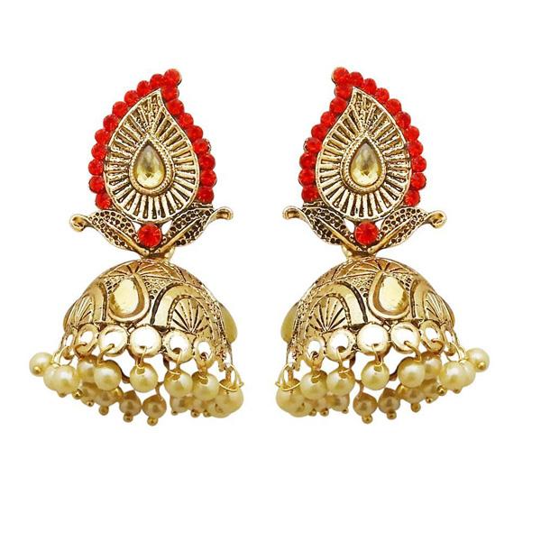 Kriaa Gold Plated Red Austrian Stone Jhumki Earrings - 1311313C