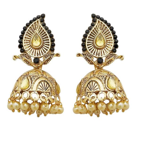 Kriaa Gold Plated Black Austrian Stone Jhumki Earrings - 1311313F