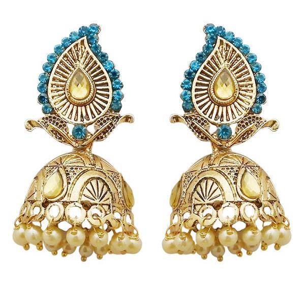 Kriaa Gold Plated Blue Austrian Stone Jhumki Earrings - 1311313H