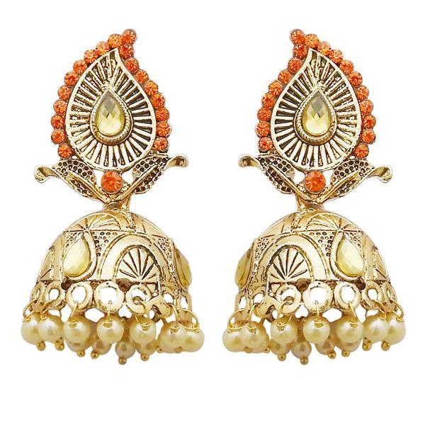 Kriaa Gold Plated Orange Austrian Stone Jhumki Earrings - 1311313I