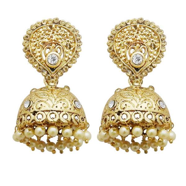 Kriaa Gold Plated White Austrian Stone Jhumki Earrings - 1311314A