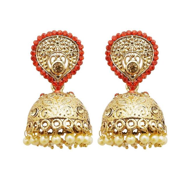 Kriaa Gold Plated Orange Austrian Stone Jhumki Earrings - 1311314C