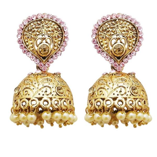 Kriaa Gold Plated Pink Austrian Stone Jhumki Earrings - 1311314D