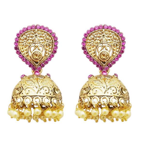 Kriaa Gold Plated Pink Austrian Stone Jhumki Earrings - 1311314F