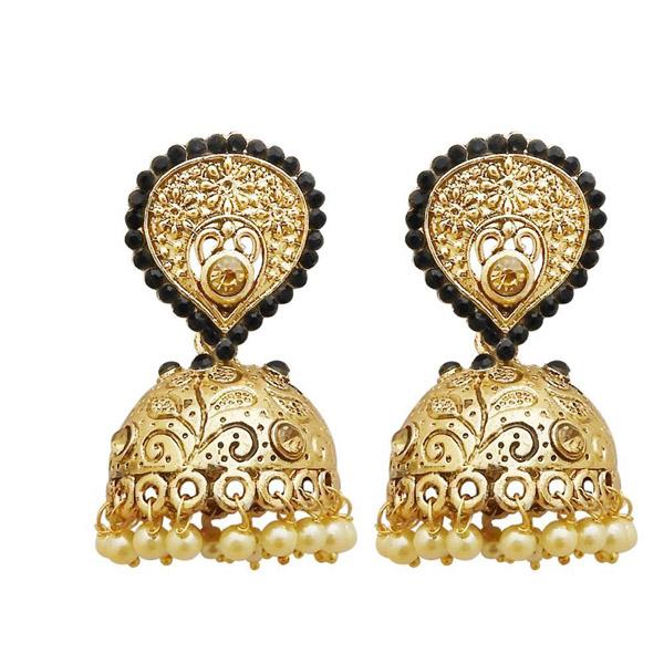 Kriaa Gold Plated Black Austrian Stone Jhumki Earrings - 1311314G