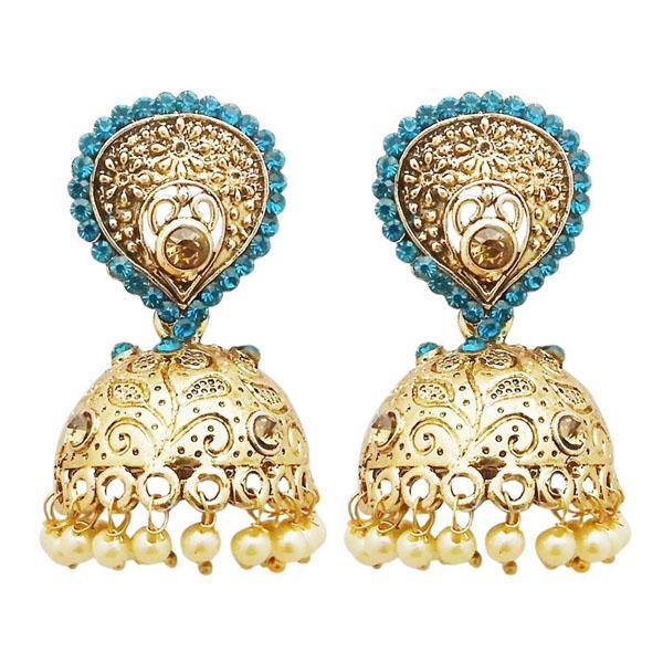 Kriaa Gold Plated Blue Austrian Stone Jhumki Earrings - 1311314I