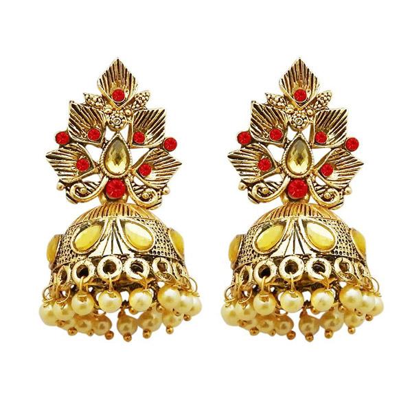 Kriaa Gold Plated Red Austrian Stone Jhumki Earrings - 1311315C