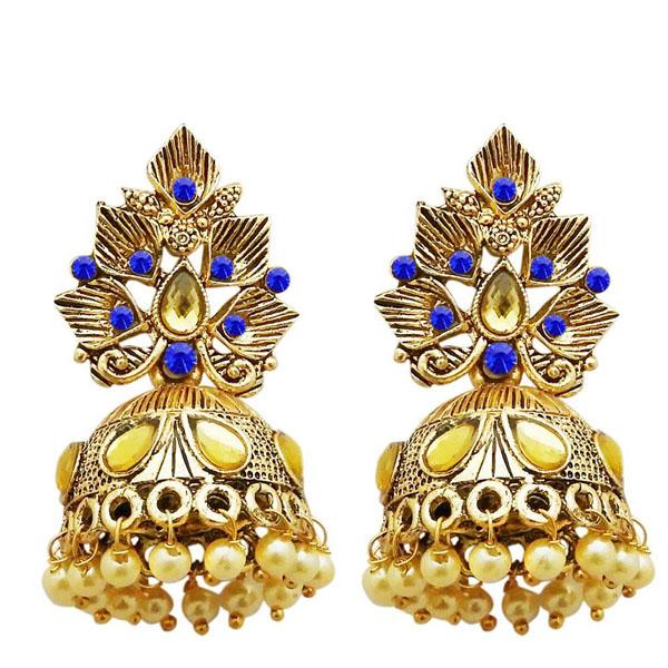 Kriaa Gold Plated Blue Austrian Stone Jhumki Earrings - 1311315F