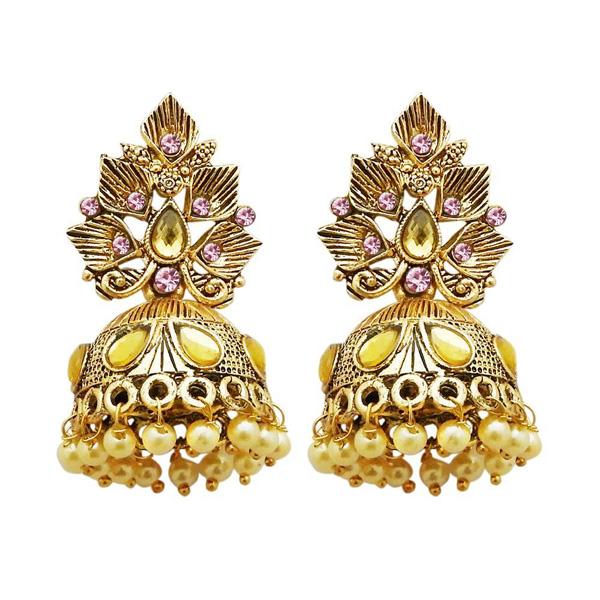 Kriaa Gold Plated Pink Austrian Stone Jhumki Earrings - 1311315G