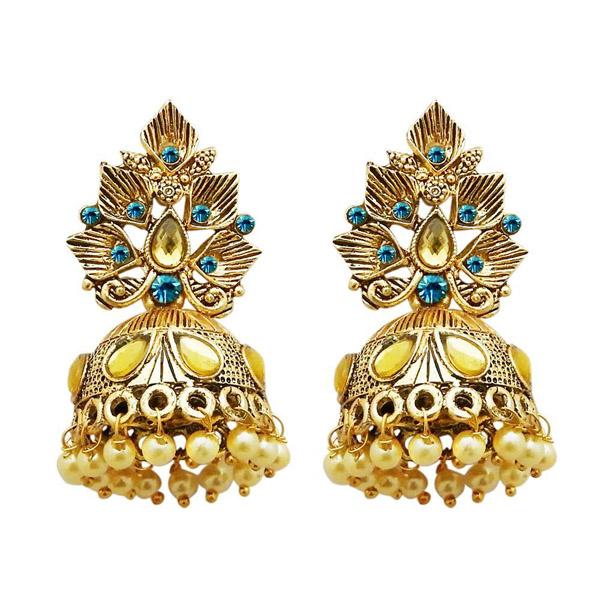 Kriaa Gold Plated Blue Austrian Stone Jhumki Earrings - 1311315H