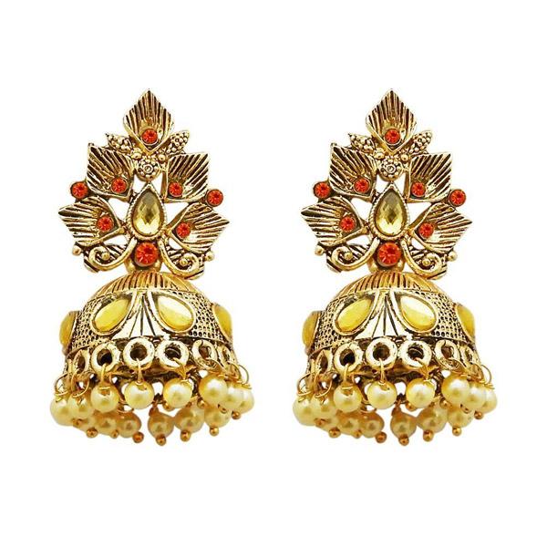 Kriaa Gold Plated Orange Austrian Stone Jhumki Earrings - 1311315I