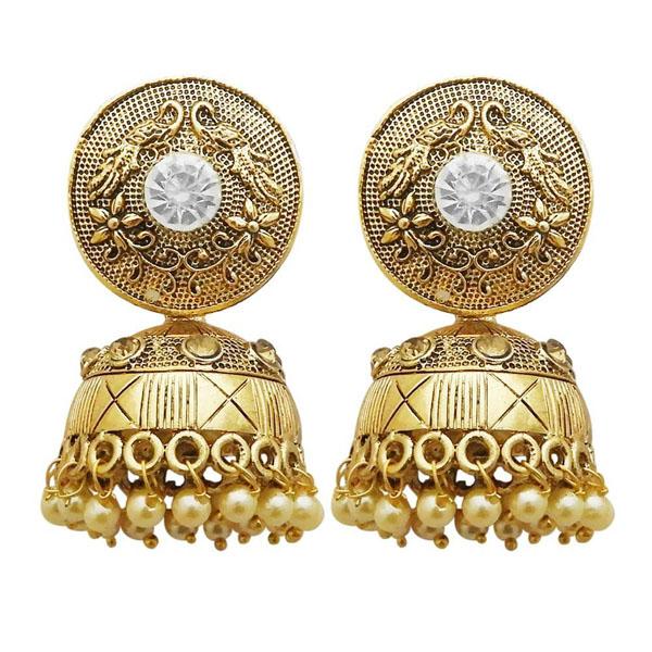 Kriaa Gold Plated White Austrian Stone Jhumki Earrings - 1311316A