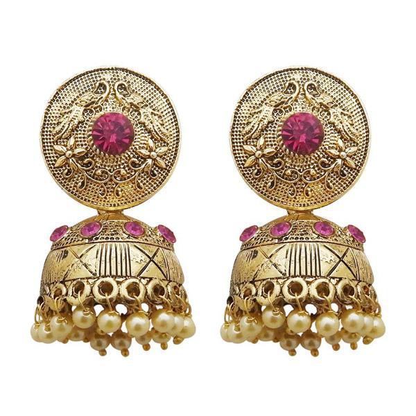 Kriaa Gold Plated Purple Austrian Stone Jhumki Earrings - 1311316D