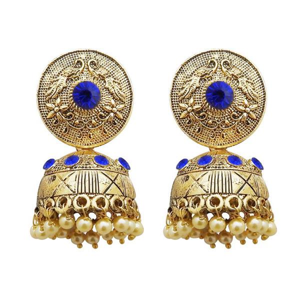 Kriaa Gold Plated Blue Austrian Stone Jhumki Earrings - 1311316E