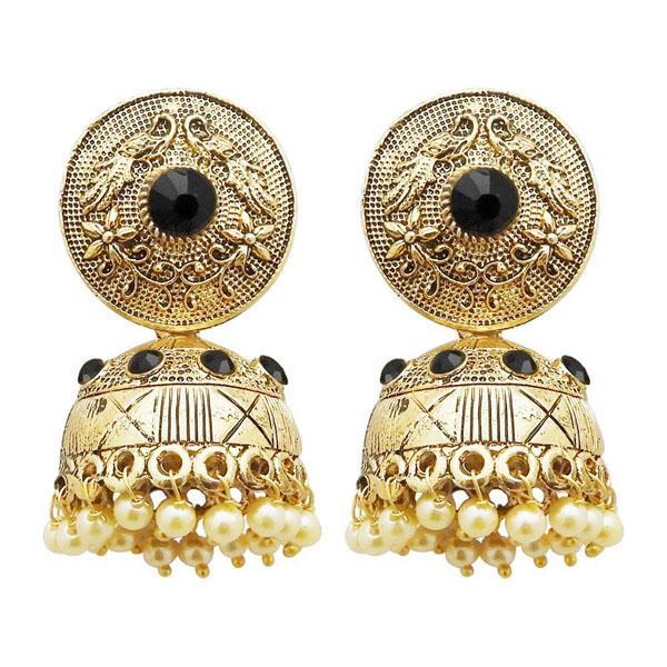 Kriaa Gold Plated Black Austrian Stone Jhumki Earrings - 1311316F