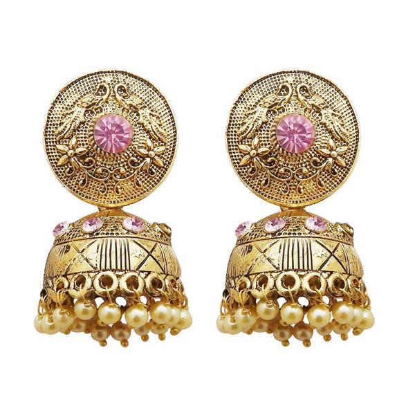 Kriaa Gold Plated Pink Austrian Stone Jhumki Earrings - 1311316G