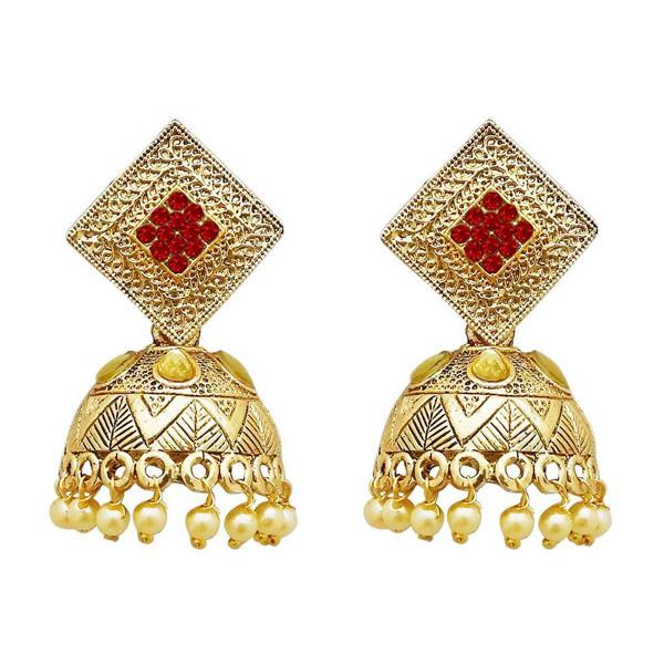 Kriaa Gold Plated Red Austrian Stone Jhumki Earrings - 1311317C