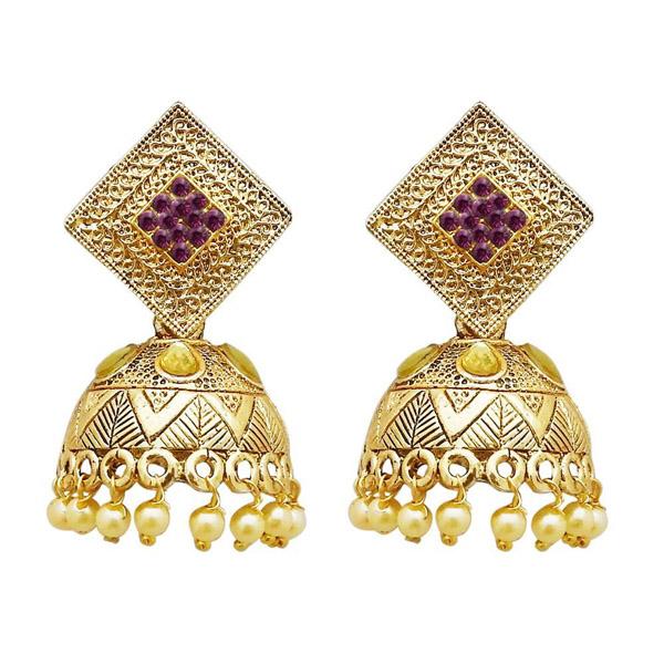 Kriaa Gold Plated Purple Austrian Stone Jhumki Earrings - 1311317D