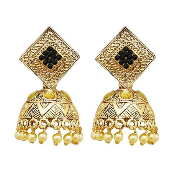 Kriaa Gold Plated Black Austrian Stone Jhumki Earrings - 1311317E