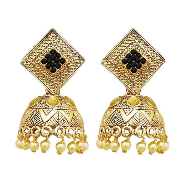 Kriaa Gold Plated Black Austrian Stone Jhumki Earrings - 1311317E