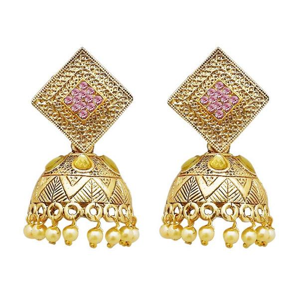 Kriaa Gold Plated Pink Austrian Stone Jhumki Earrings - 1311317F