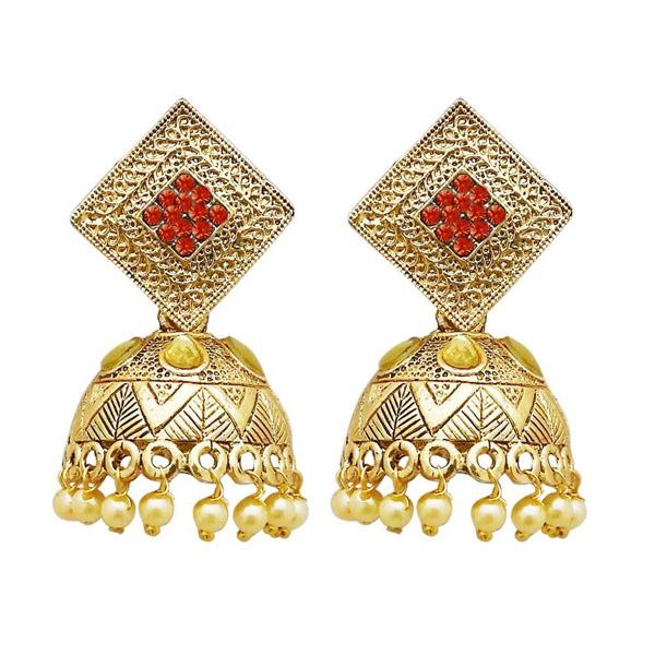 Kriaa Gold Plated Orange Austrian Stone Jhumki Earrings - 1311317H