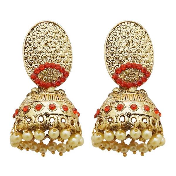 Kriaa Gold Plated Orange Austrian Stone Jhumki Earrings - 1311318C