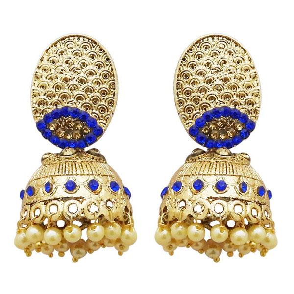 Kriaa Gold Plated Blue Austrian Stone Jhumki Earrings - 1311318F