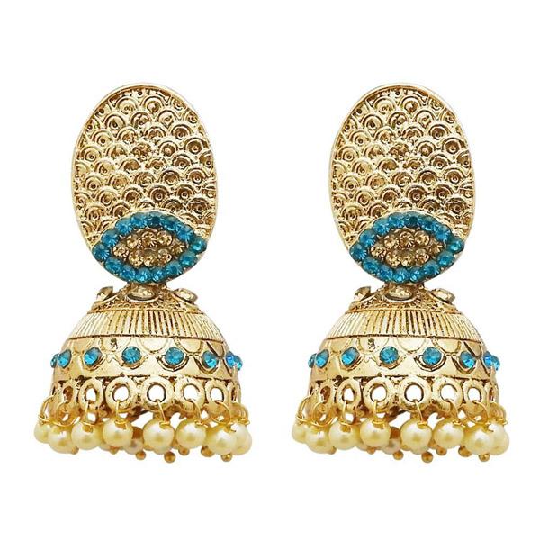 Kriaa Gold Plated Blue Austrian Stone Jhumki Earrings - 1311318H