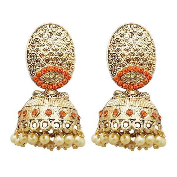 Kriaa Gold Plated Orange Austrian Stone Jhumki Earrings - 1311318I