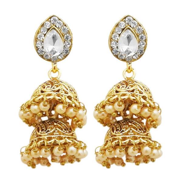 Kriaa Gold Plated White Austrian Stone Jhumki Earrings - 1311319A