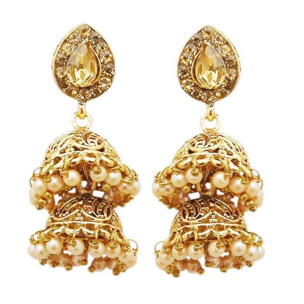 Kriaa Gold Plated Brown Austrian Stone Jhumki Earrings - 1311319B