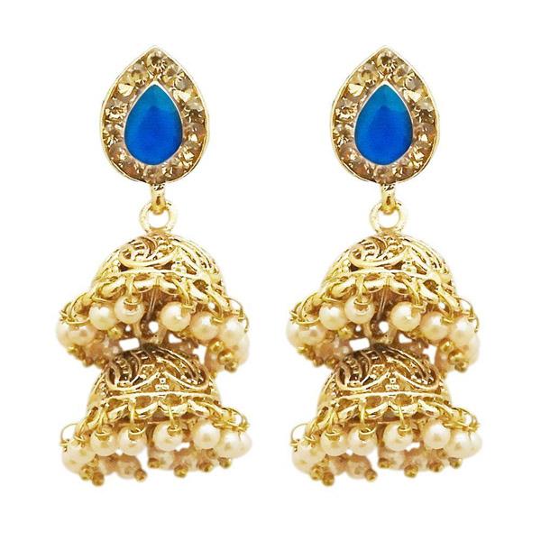 Kriaa Gold Plated Blue Austrian Stone Jhumki Earrings - 1311319E